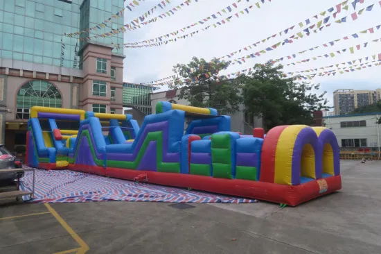 Carrera de obstáculos inflable tropical de 15x3 m para adultos y niños
